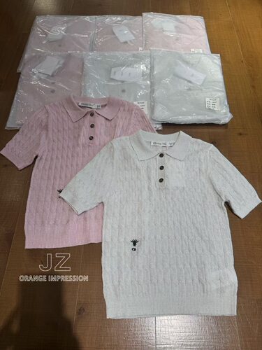 JZ橘子印象欧货2026年春夏新款蜜蜂刺绣翻领短袖针织上衣
