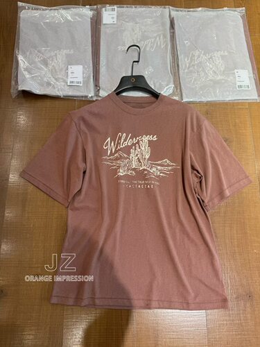 JZ橘子印象欧货2026年夏新款圆领字母印花短袖铁锈红T恤上衣