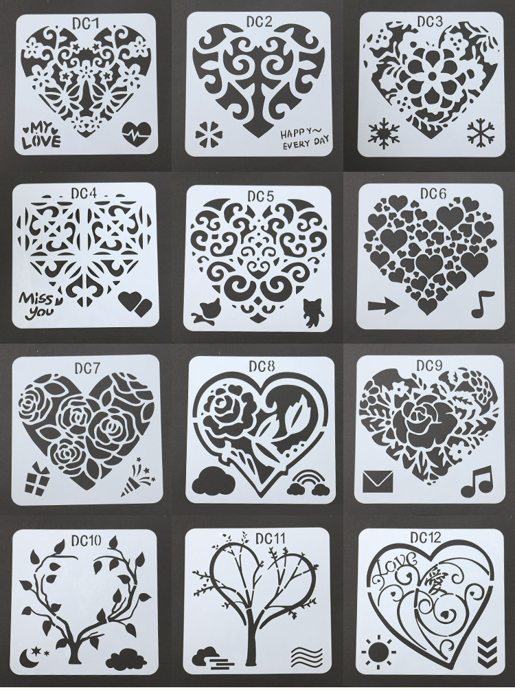 母亲节爱心主题绘画模板 学生手抄报画画板pet12款儿童镂空画板