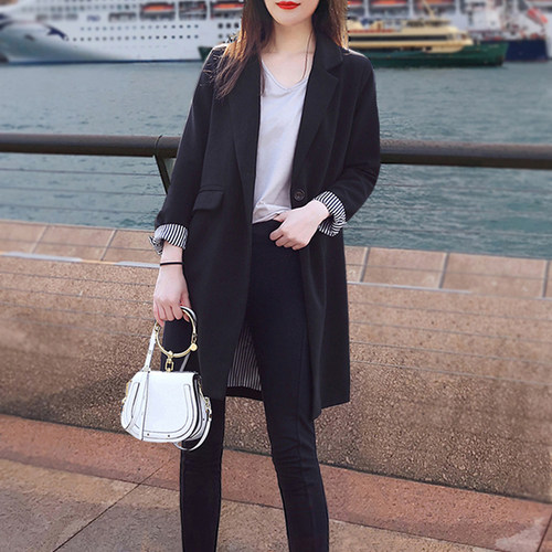大码胖mm西服外套女显瘦中长款