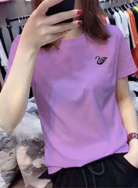潮bf紫色半袖上衣2025夏季新款宽松纯棉短袖t恤女百搭时尚打底衫