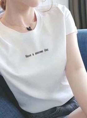纯棉白色超火cec短袖t恤女2026新款创意小字母上衣夏装半袖T恤衫