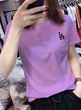 港味ins纯棉小字母上衣2026新款显瘦短袖t恤女夏装潮半袖紫色体恤