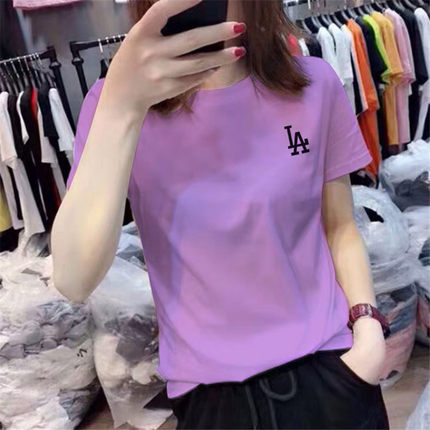 港味ins纯棉小字母上衣2026新款显瘦短袖t恤女夏装潮半袖紫色体恤