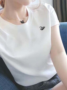 夏装ins白色纯棉短袖t恤女2025新款韩版圆领上衣潮百搭时尚T恤衫