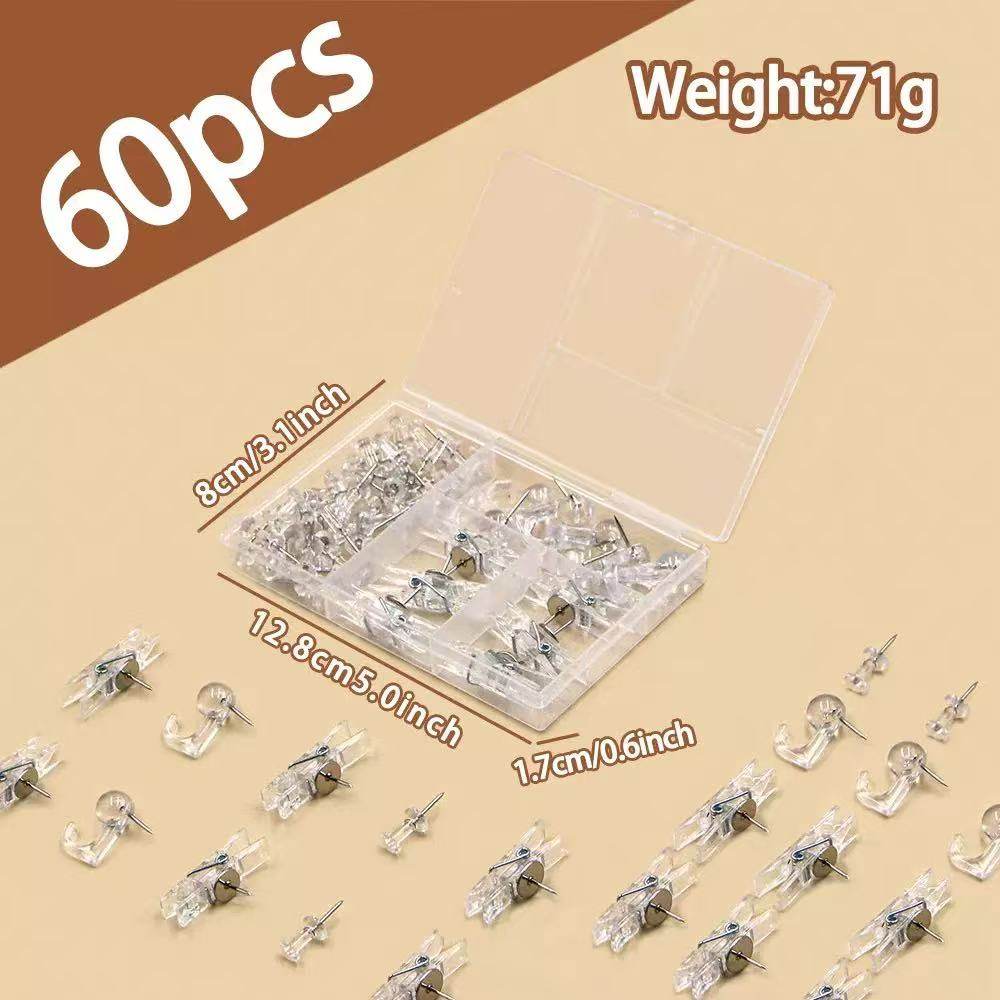 3种款式60枚透明图钉套装挂钩钉夹子钉小号图钉办公文件固定钉,文具电教/文化用品/商务用品,图钉/工字钉,淘宝优惠券,粉丝福利购,淘宝优惠卷