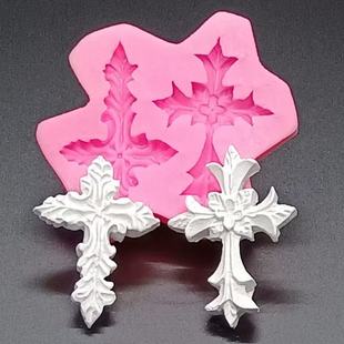 十字架吊坠挂饰硅胶模具 创意手工滴胶黏土软陶模具 烘培装饰配件