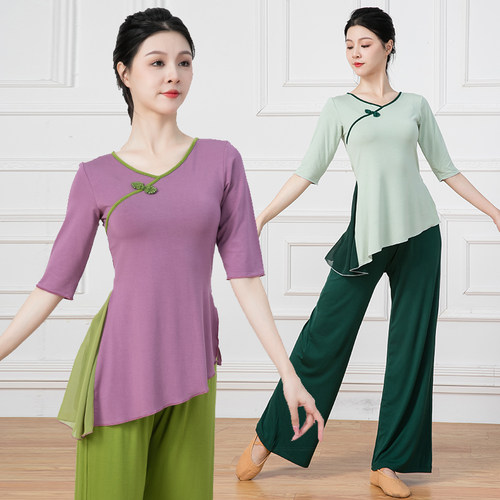 古典舞民族舞撞色飘逸上衣