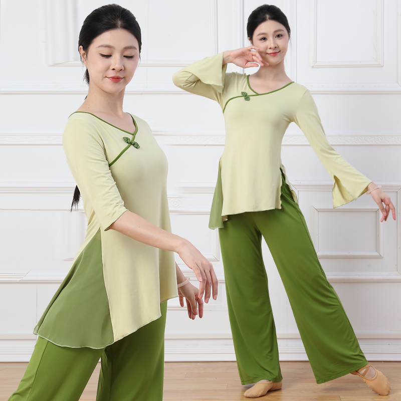 复古撞色拼接舞蹈服古典舞服民族舞形体身韵服练功飘逸表演服上衣