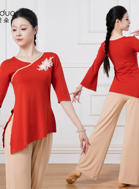古典舞民族舞中国舞练功形体身韵撞色胸花舞韵舞蹈训练服飘逸上衣