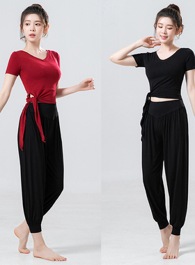 舞韵系带瑜伽服宽松灯笼裤套装中国舞古典舞广场舞服跳操形体服女