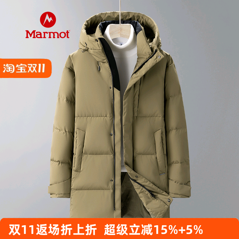 MARMOT土拨鼠羽绒服男中长款800蓬松秋冬季保暖大衣连帽大码外套