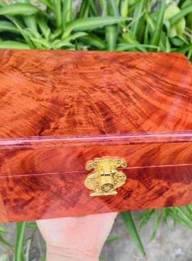 缅甸花梨木储物盒 大果紫檀首饰盒 大号水波纹实用红木珠宝印章盒