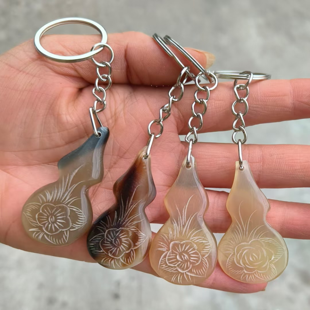 天然牛角吊坠钥匙扣葫芦小鱼梳子