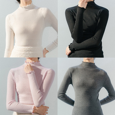 木耳边羊毛针织衫套头半高领