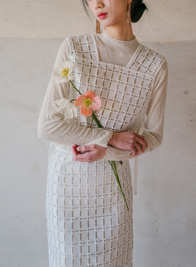 blushwhite 23ss 定制重磅方格水溶镂空蕾丝马甲/半身裙 白色