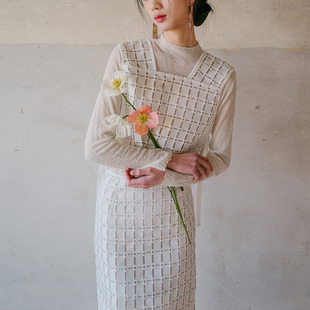 半身裙 定制重磅方格水溶镂空蕾丝马甲 白色 23ss blushwhite