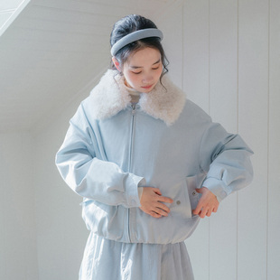 90白鸭绒 领子可拆 blushwhite 淡蓝色羽绒翻领外套