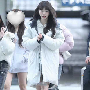 90白鸭绒白色羽绒服女张元英明星同款韩版加厚保暖连帽中长款外套
