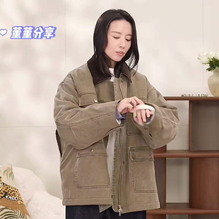冬款董洁同款工装棉服外套女2025冬季宽松重磅巴恩风美式复古上衣