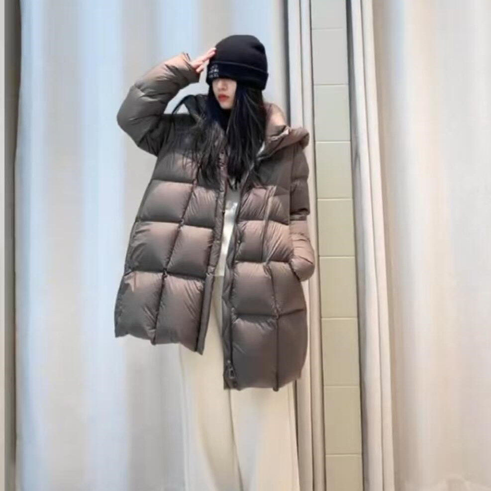 春◇A字版~松弛感 大朵90纯白鸭绒 连帽宽松显瘦中长款羽绒服女女