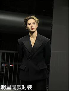 香港王嘉尔同春秋款黑色美式休闲西服男士西装外套商务高级感上衣
