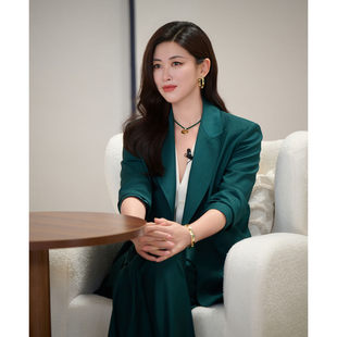 夏款朱珠明星同款绿色气质西装套装女春秋干练通勤职业OL帅气马甲