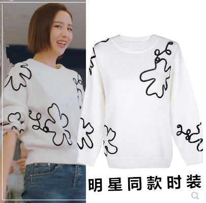 香港爱的厘米佟丽娅关雨晴同款白色毛衣设计感女小众涂鸦针织衫女