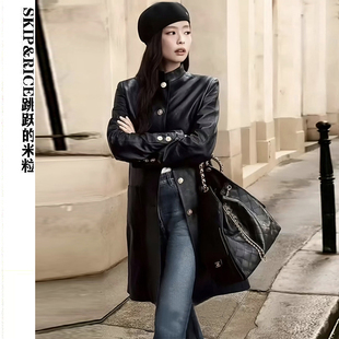 金智妮同款小香风PU皮衣外套女2025年新款秋季中长款黑色机车夹潮