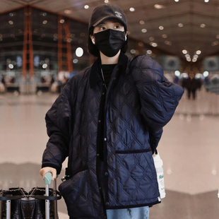 秋冬款◇日系外套~周雨彤同款棉衣秋冬中长款宽松休闲菱格棉服女