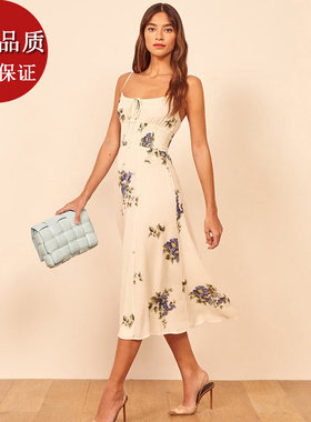 夏款reformation连衣裙新款礼服法式花色气质收腰显瘦露背系吊带