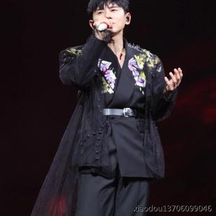 夏季张杰同款立体渐层绣花西装男士韩版腰带收腰走秀百搭气质西服