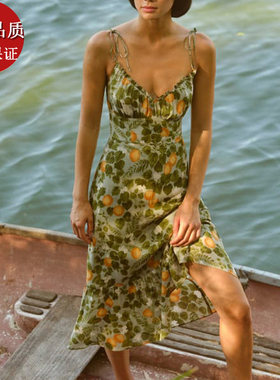 夏款reformation连衣裙春夏新款海滩度假法式小众吊带裙碎花中长