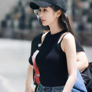 夏款杨同款黑色打运吊带小背心女外法性感上衣幂底动内搭穿修身式