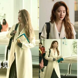 玫瑰的故事黄亦玫刘亦菲同款白色长款双面大衣大翻领羊毛呢外套女