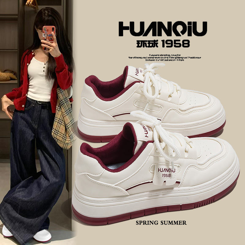 环球安可拉红慵懒风小白鞋女2025新款春秋百搭潮流ins轻便休闲鞋