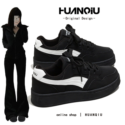 环球黑色加绒板鞋女2025冬季棉鞋爆款百搭休闲运动鞋不累脚休闲鞋