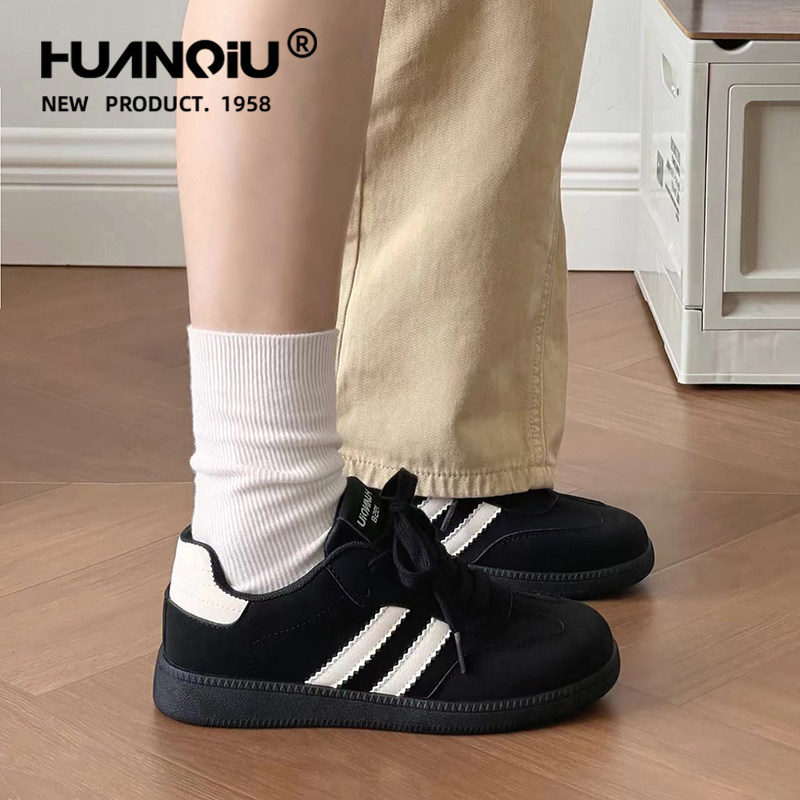 环球黑色鞋子舒适绝美超火德训鞋女2025秋季新款百搭轻便小白鞋潮