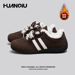 休闲百搭雪地阿甘鞋 环球棕色毛毛鞋 百搭保暖加绒德训鞋 棉鞋 女冬季