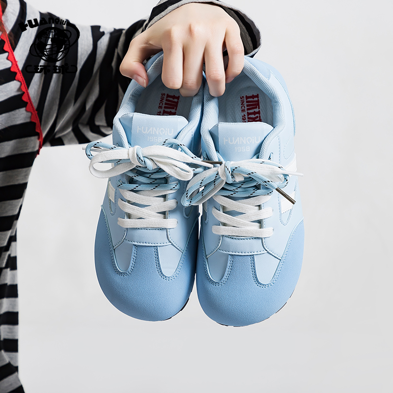 环球女鞋鸳鸯系带蓝色德训鞋女2025夏季新款百搭轻便舒适休闲板鞋