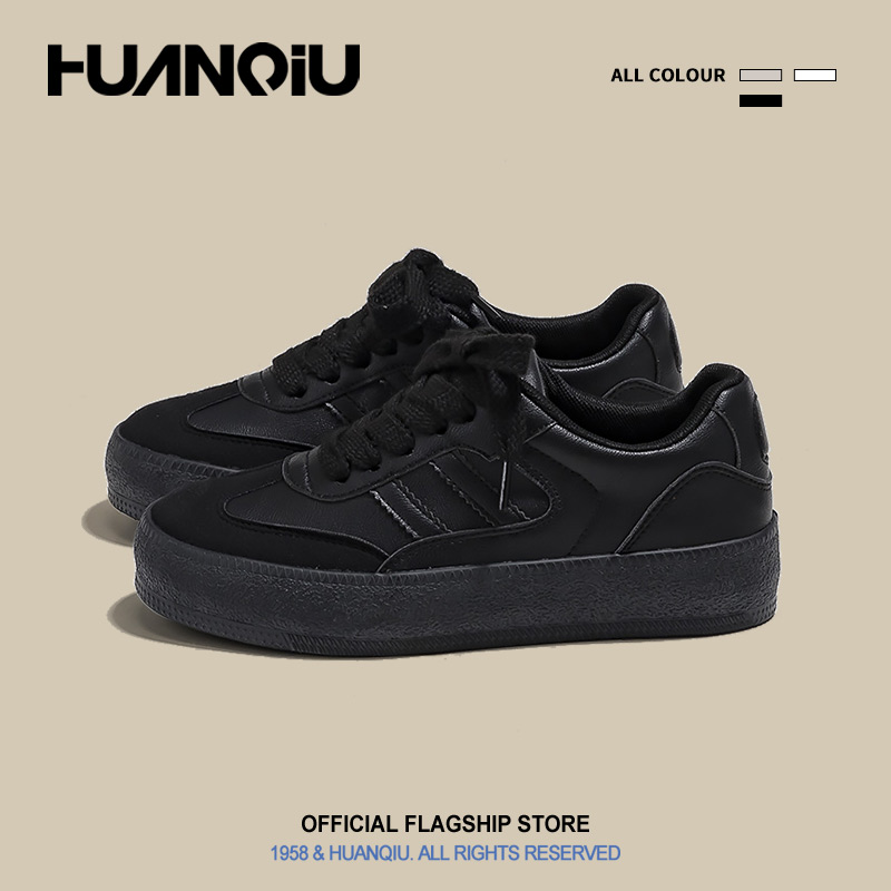 环球全黑德训鞋女款2025春季新款超火小白鞋百搭轻便增高休闲板鞋