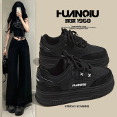 高颜值厚底板鞋 女百搭小白鞋 子春季 环球官方正品 增高轻便小黑鞋