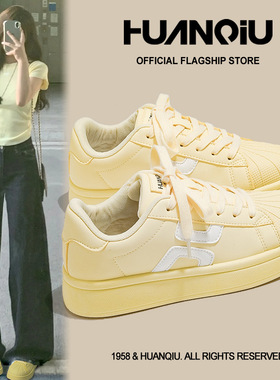 环球黄色鞋子女贝壳头小白鞋女款2025超火新款百搭轻便ns潮休闲鞋