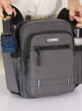 2026爸爸逛街水杯伞位包好看竖款方形反光条男单肩斜挎11寸平板包