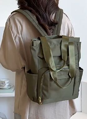 2026竖方形二侧水杯伞位两用女手提单肩双肩背大学生书包减负插带