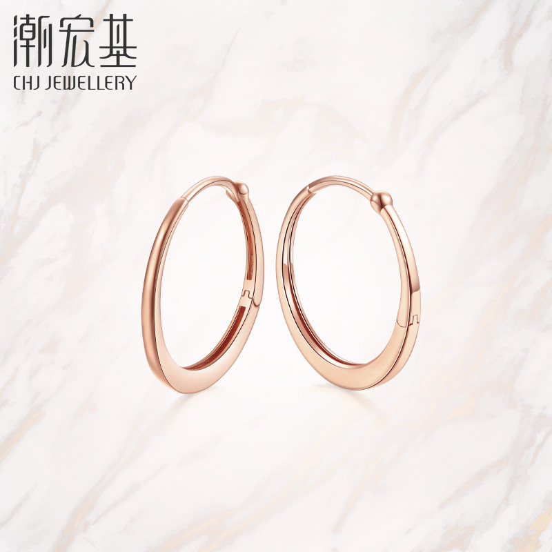 潮宏基18k金彩金耳环耳钩简约