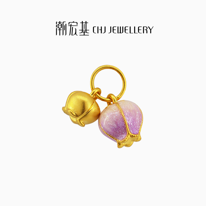 潮宏基铃兰花黄金吊坠足金挂坠5D硬金珐琅颈饰生日礼物送女友