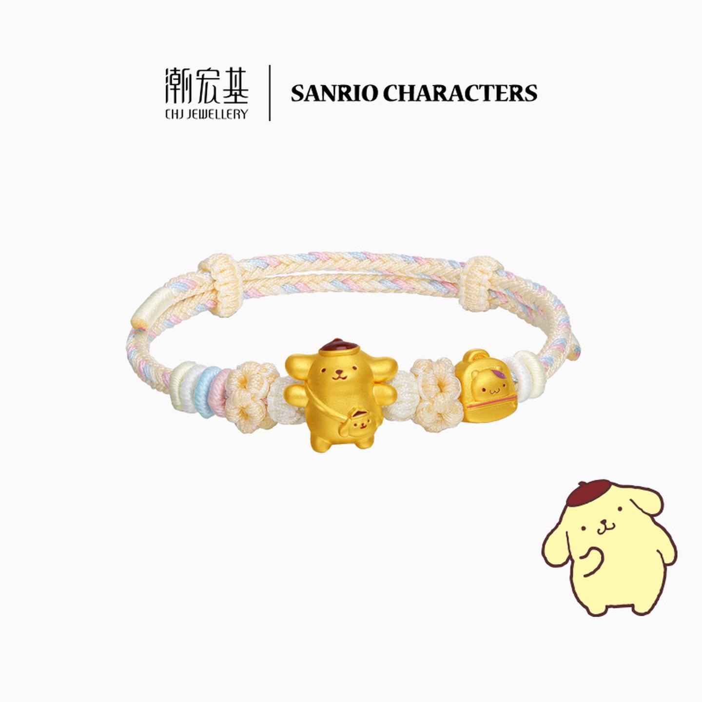 潮宏基三丽鸥布丁狗春游足金手链黄金手绳小仓鼠5D硬金鎏彩生日