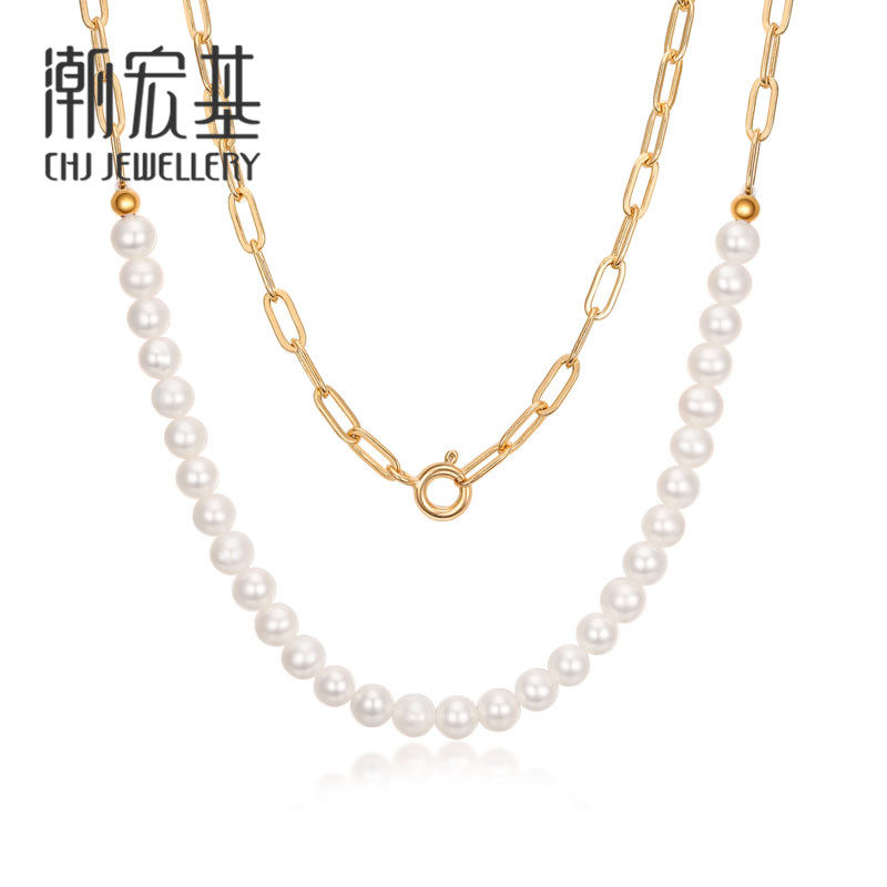 潮宏基 暮光 银项链s925银淡水珍珠ins风甜美锁骨简约女套链z