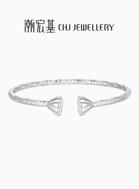潮宏基花韵足银手镯银饰镯子手饰莲蓬开口镯送女友妈妈新中式礼物